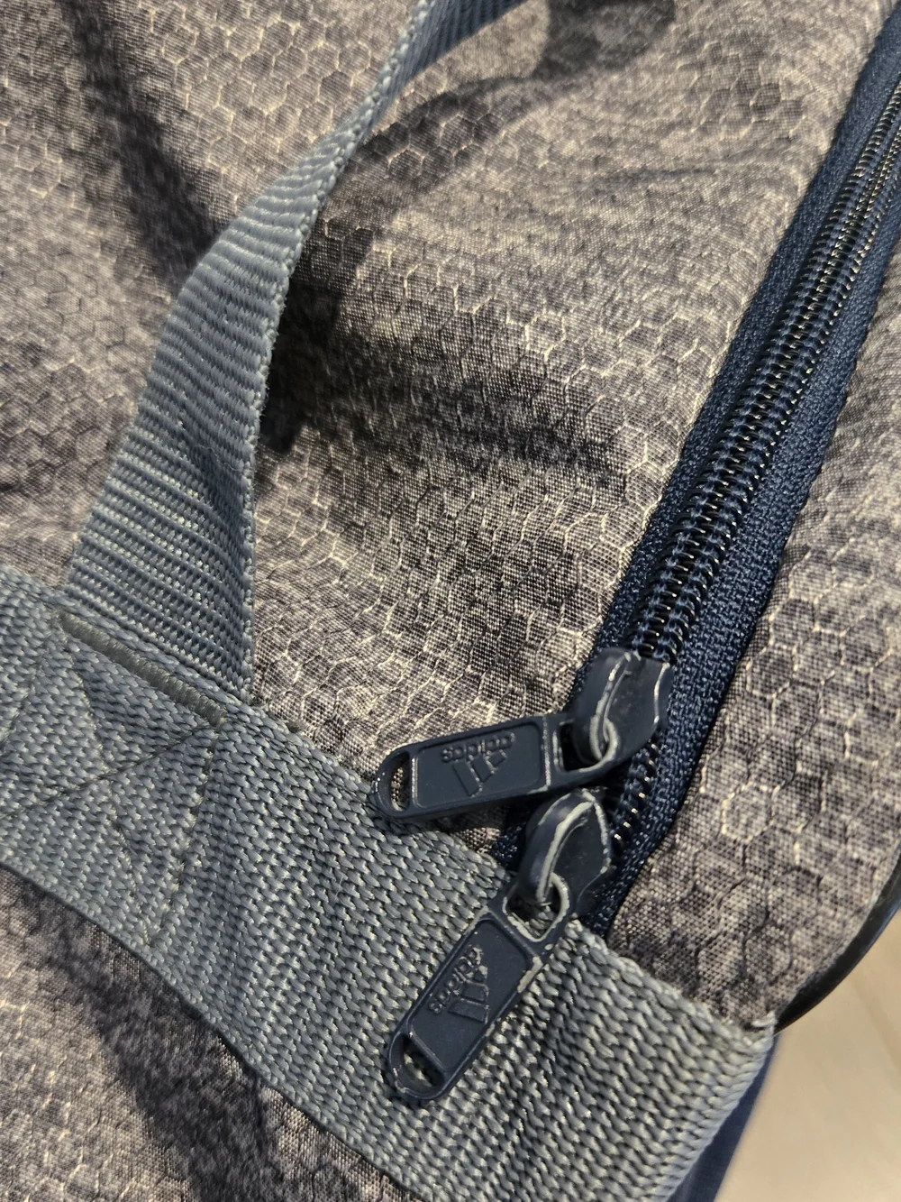 Adidas Duffle Gym Bag Travel Carry All Gray Blue Shoulder Strap Logo